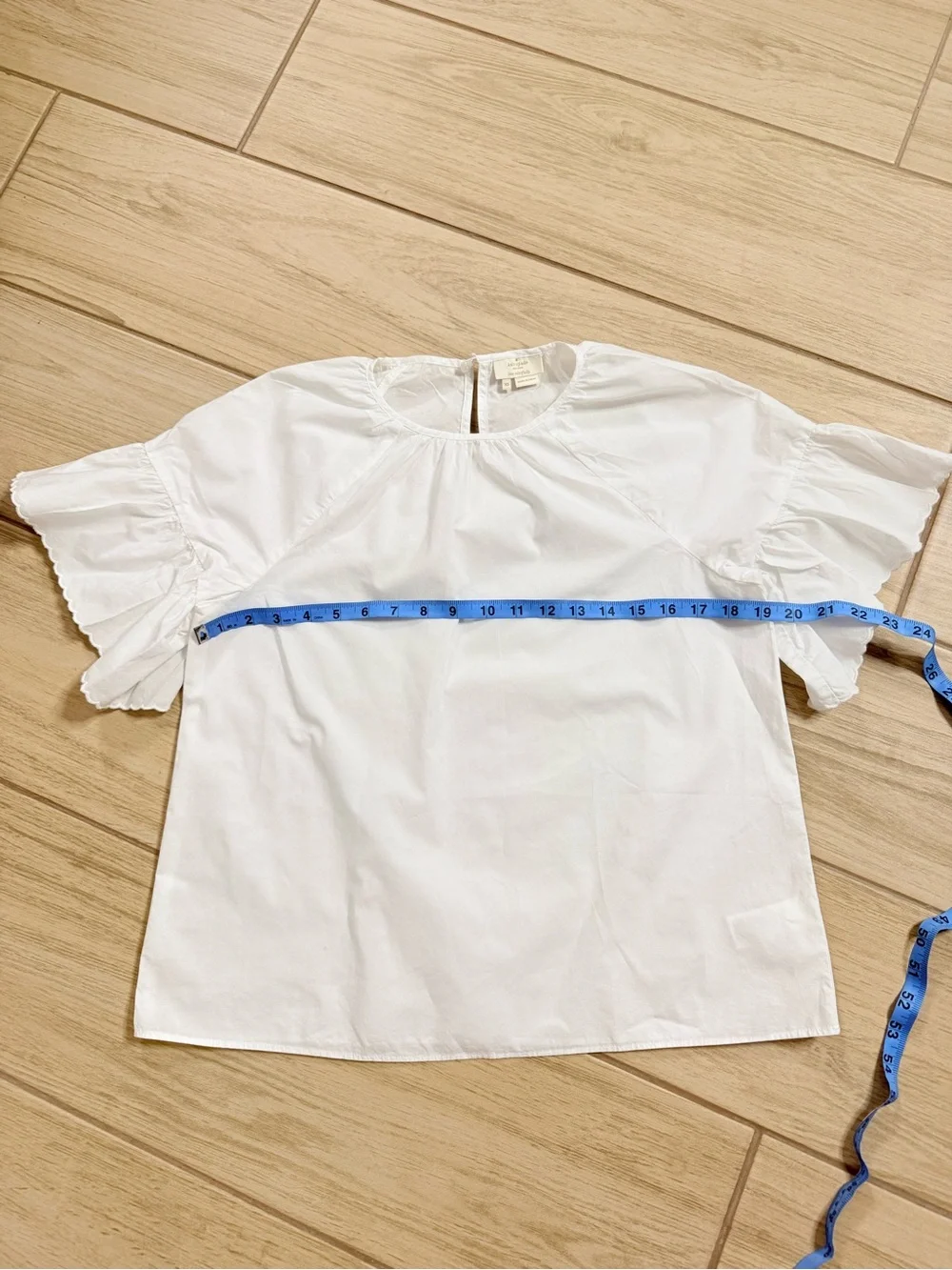 Kate Spade White Ruffle Sleeve Blouse Scalloped Top Broome Street Size XS Boho